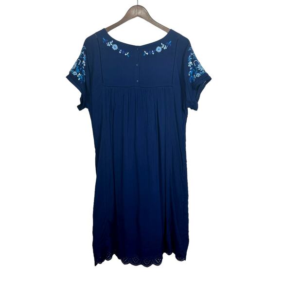 Catherine Malandrino Navy Blue Floral Embroidered Eyelet Scalloped Shift Dress - Picture 3 of 9